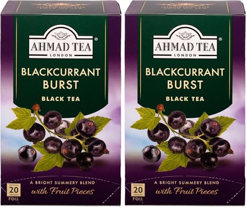 Ahmad Tea - Blackcurrant Burst - Té negro con grosella negra - Con trozos de fruta - Bolsitas de té envueltas individualmente y selladas con aroma con 2 g de té por ración - 20 bolsitas de té