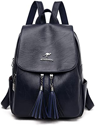 NICOLE & DORIS Rucksack Damen Elegant Rucksack Anti Diebstahl Rucksackhandtaschen PU Leder Rucksäcke Wasserdichter Schulrucksack Daypack für Reisen Freizeit Arbeit Blau