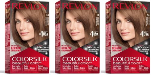 Revlon ColorSilk Tinte de Cabello Permanente Tono #54 Castaño Dorado Claro (Paquete de 3)