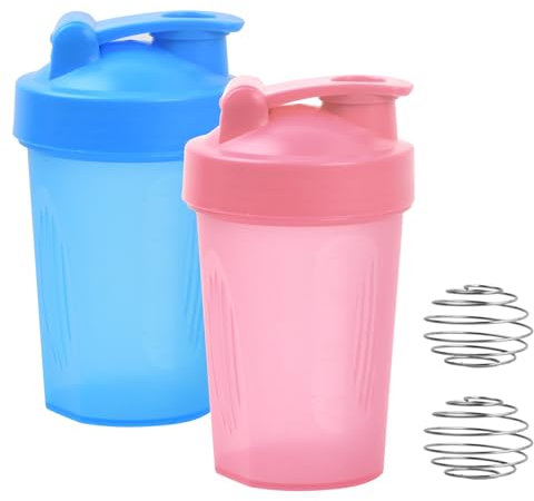 Laughhe 2 Botellas Mezcladoras de Proteínas de 400 ml Botella Deportiva Shaker de Proteínas con Bola de Mezcla de Alambre Botella de Agua a Prueba de Fugas (Azul y Rosa)