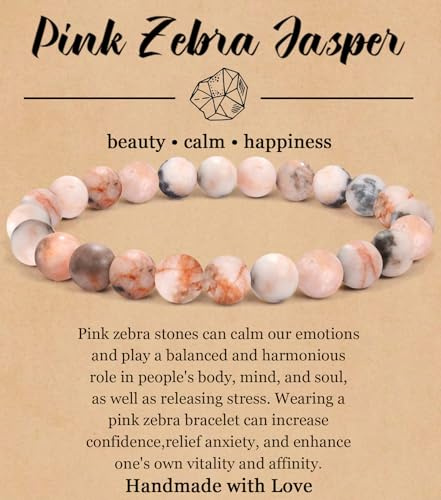 BOMAIL Natural Stone Bracelet for Women Men - 8MM Semi-Precious Gemstone Beaded Bracelet Healing Crystal Stretch Bracelet Yoga Bracelets Jewelry