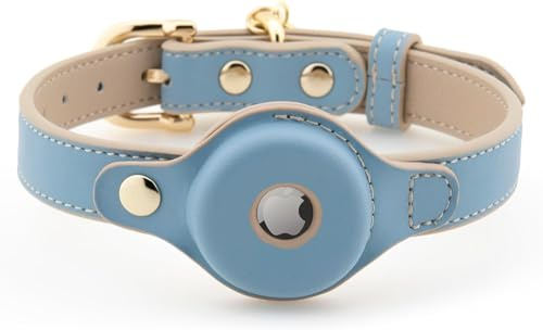 Nina Woof Cupertino hundhalsband av veganskt läder, vadderat och justerbart med tracker-hållare, blå, storlek M (hals 38–48 cm)
