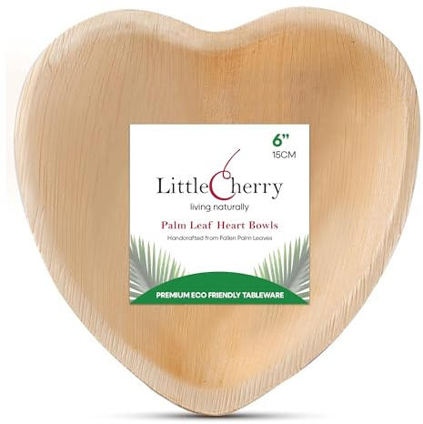 Little Cherry Pack Palm Leaf Bowls | Eco-Friendly Disposable Bowls Perfect for Parties, BBQ & Catering | Single Serving Dishes, Mini Bowls, Dessert Bowls (Heart - 6 Inch, 100, Count)