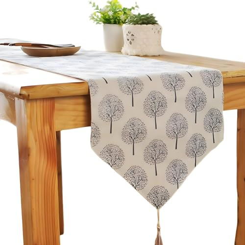CosyAurora Leinen Tischläufer, Maulbeerbäume Beige, saisonale Küche Esstisch Dekoration für Zuhause Party Dekor (Cremeweiß, 30 x 200 cm)