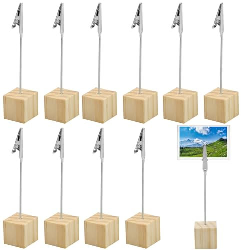 Doafoce 20 Stück Fotohalter Holz mit Klammern, Postkartenhalter Holz Fotoständer Fotohalter mit klammern Memo Clip Halter Ständer Zettelhalter für Hausdekoration, Party, Büro, Hochzeits (B)