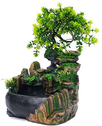 Fontana da interni a cascata con illuminazione, accessori per la casa, 200 x 150 x 280 mm, simulazione rock, decorazione da giardino, funzione acqua