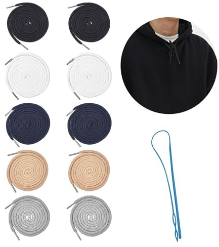 10 Stück Kordelzüge, Kapuzen-Sweatshirtkordel mit 1 Einfädler, Universelle Ersatzkordel mit Metallverschlussende für Jacken, Sweatshirts