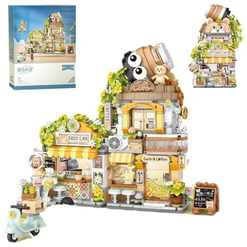 Street View Haus Bausatz, 1077 Klemmbausteine Bärencafé Modular Haus Bausteine Geschenke für Erwachsene