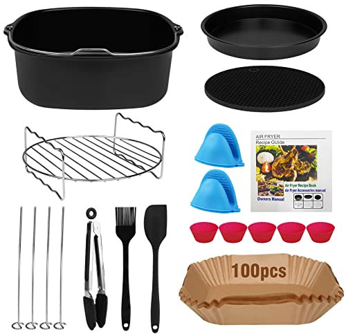 Dercov Heißluftfritteuse Zubehör 15-teiliges für COSORI 5,5L, Quadrat airfryer zubehör set XXL Kompatibel mit Philips Airfryer XXL 7,2L/ Tefal 6,5L/Cecotec 6L Luftfritteuse