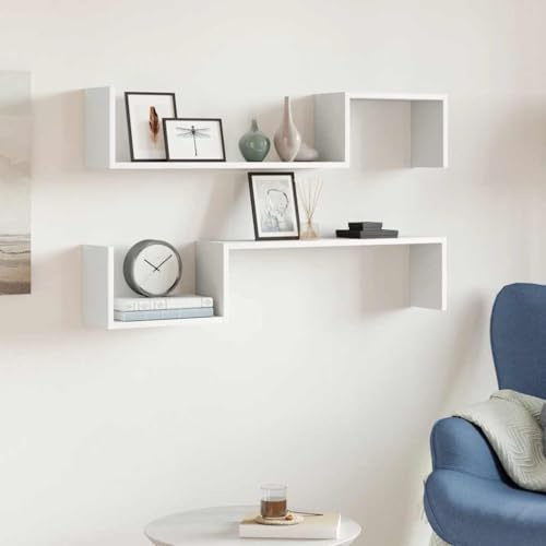 Homiuse Wandregal 100x15x20 cm 2 Pcs Weiß Bücherregal Wandregal Holz Küchenregal Wand Regale für Wand Hängeregal Kinderzimmer Regalbrett