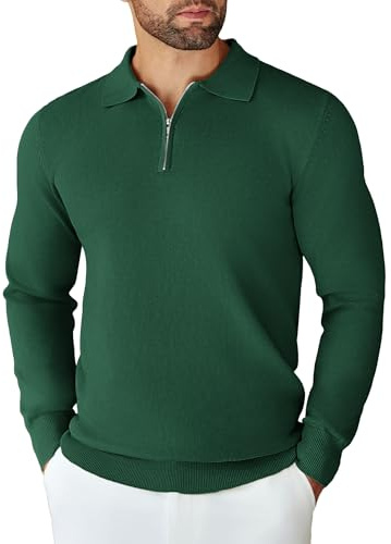 COOFANDY Herren Langarm Polo Pullover mit Reißverschluss Strickpullover | Half Zip Poloshirt, Polokragen Pullover, Winterpullover für Business Freizeit