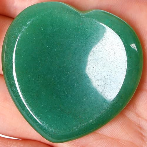 GUJOXILA Grüner Aventurin Kristalle Steine Kristall Sorgensteine Herz Edelsteine Herzform Heilsteine Bergkristall Daumenstein，Heilung Massagesteine für Meditation,Stress abbauen Taschensteine 40mm