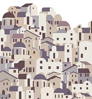 Esta Home fotomural casas mediterráneas beige y gris 200 x 279 cm