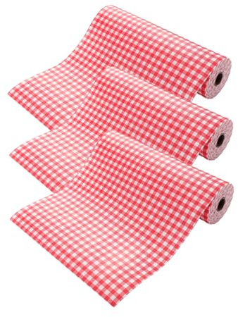 Verve Jelly 3 Rolls Non-Adhesive Shelf Liners, Waterproof Kitchen Cabinet Pads Oil-Proof Fridge Liner Mats Paper Protector for Drawer Table Kitchen Cabinets Pantry, Red Plaid, 30*300cm