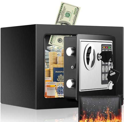 Mini Safe Tresor für Zuhause, Digitaler Tresor mit Ersatzschlüssel, Abnehmbarem Regal und Alarmanlage, Wandtresor mit Zahlenschloss für Bargeld Wichtiger Dokumente