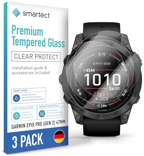 smartect Skärmskydd 3 Stycken för Garmin Epix Pro (Gen 2) 47mm | HD Screen Protector Anti-Repor, Härdat Glas 0.3 mm Ultra-transparent, 9H Hårdhet, Stötsäker, Bubbelfri