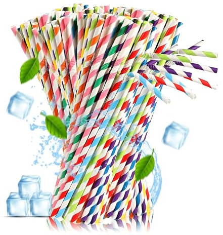 100 Pcs Bendy Straws Multicolor Stripped Paper Straws - Drinking Straws for Wedding Party Restaurant Juice Coffee Cold Drinks and DIY Decoration Straw - Alternative to Plastic Straw Disposable
