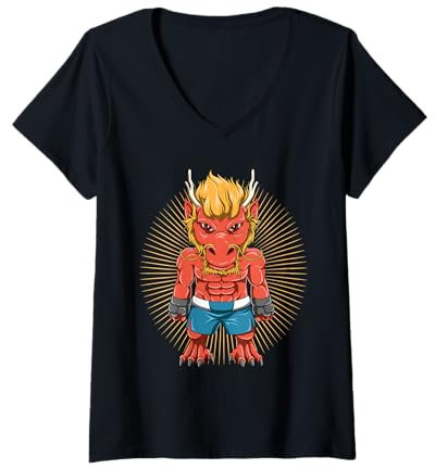 Damen Dragon Fighter MMA für gemischte Kampfkünste T-Shirt mit V-Ausschnitt