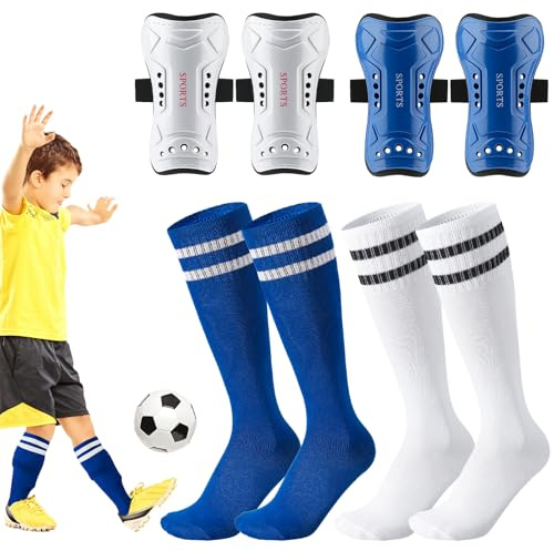 Utensilsto 2 Sätze Kinder Fußball Schienbeinschoner Socken Set
