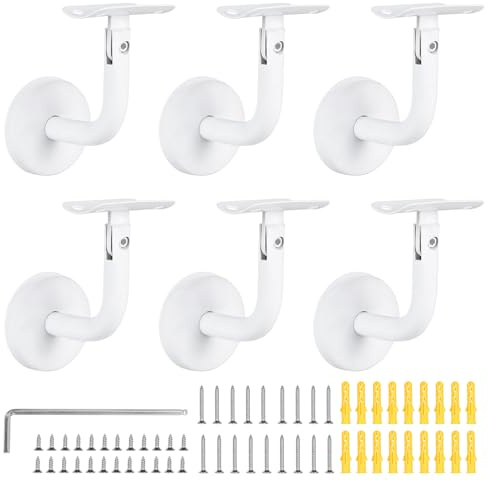 SUPAWAY Handlaufhalter Handlaufstütze Edelstahl Handlaufträger Geländer-Halterung Handlaufhalterungen Handlauf Wandhalter für Treppengeländer,Korridor, Holz Geländer, Bannister (Krumm-Aktiv-6Pcs-Weiß)