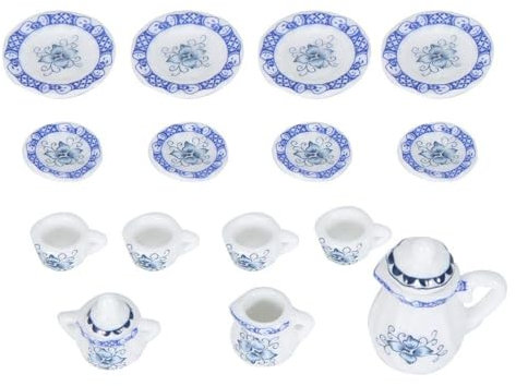 WNXGNHO Juego Tazas Porcelana En Miniatura para Niños Y Niñas Accesorios para Casas Muñecas Decoración Cocina 15 Piezas