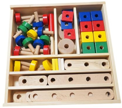 EHJRE Kinder Mutter Und Schrauben Spielzeug Holz Block Gebäude Kit für Geburtstag Geschenk Party Spielzeug