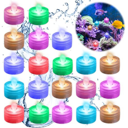 mizikuu Luci a LED Sommergibili, 20 pezzi Candele LED Luci Subacquee Mini Piccola Luce per Stagno Vaso Vasca da Bagno Acquario Decorazione