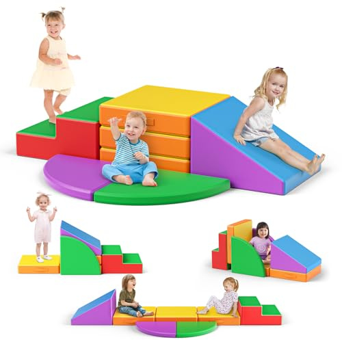 Lischwert Schamstoff Bausteine Kinder, Softbausteine, Riesenbausteine aus Schaumstoff, Indoor-Hindernisparcours aus Schaumstoff für Kleinkinder Kinder Montessori Spielzeug (JM-5PCS-Color)