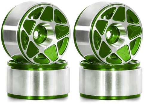 Qerwsdty Lot de 4 jantes de moyeu Beadlock 1,0 en métal pour 1/18 1/24 RC Crawler Car TRX4M Accessoires Vert