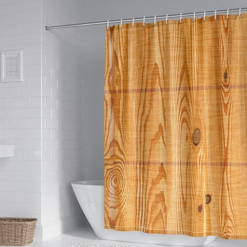 AMDXD Hellbraun Duschvorhang Eckdusche 240x200cm, Polyester Badewannenvorhang Holz Getreide, Badezimmer Vorhänge mit Duschvorhangringen