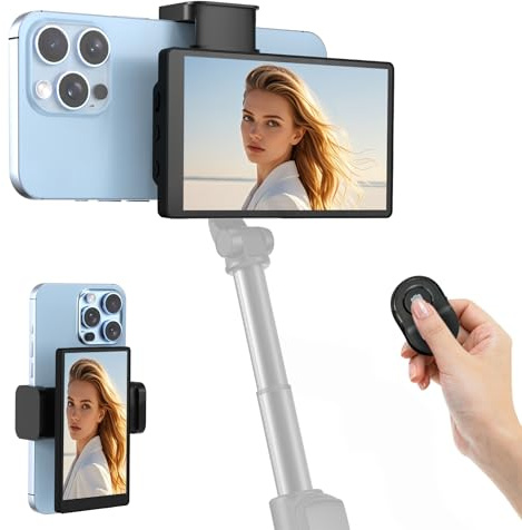 APEKX Schermo per selfie Vlog da 5 pollici, schermo migliorato per live streaming, monitor compatto per selfie compatibile con iPhone Android per vlogging e creazione di contenuti TikTok (nero)