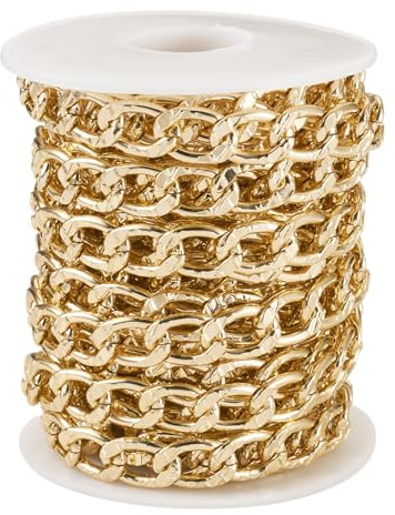 Boutigem 5M Aluminum Curb Chains Golden Unwelded Chunky Cuban Metal Link Chains 14.5x10x2mm for DIY Bracelet Necklace Jewelry Making