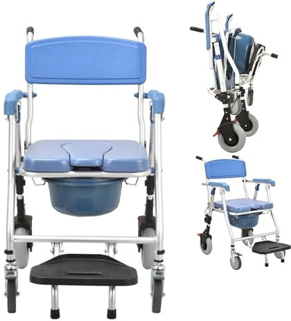 Faltbarer Duschstuhl mit Rollen - Wasserdichter Toilettenstuhl mit weichem Sitzpolster und Bremsen für Badezimmer Mobilität