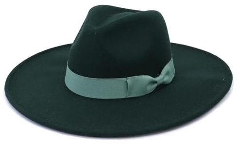 AAIXXIZAO Fedora Trilby Filzhut Hut Große Breite Krempe Frauen Hüte Damen Elegant Retro Filz Fedora Hut Hochzeit Kirche Kleid Hut 56-58Cm Dunkelgrün