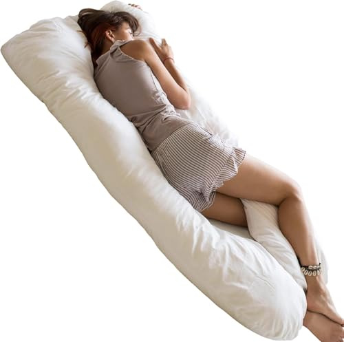 MINICAMP U Shaped Body Pillow - Cooling Maternity Pillow for Pregnant Women with Organic GOTS Certified Cotton Cover - Cuddle Pillow for Adults - Pregnancy Must Have for Comfy Sleep and Relief!