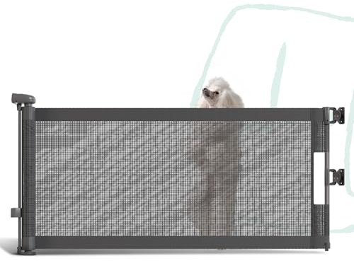 35 cm hohes Mesh-Hundegitter, Ausziehbar bis 150 cm, Bohrmontage, Kleines Hundegitter für Treppen, Leicht übersteigbares Welpengitter für Türen, Innen- und Außenbereich, Grau