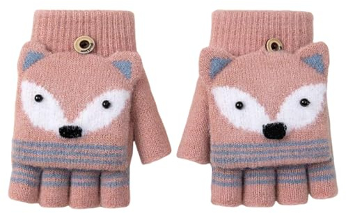 Cerioll Mitaine Fille Garçon Avec Capuchon, Gants Sans Doigt Pour Enfants, Mitaine Enfant Hiver, Gants Thermiques En Tricot Avec Rabat, Pour Fille Garçon
