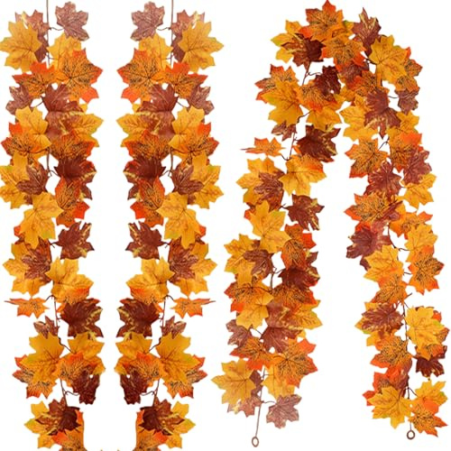 SSKHE 2 guirnaldas de hojas artificiales de otoño de 5,9 pies para decoraciones de otoño, hojas de arce falsas vides para el hogar, decoración de mesa de otoño y fiestas de otoño, accesorios de