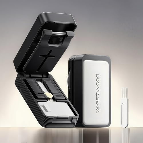 MidingChai 1 Stück Einstellbar Tablettenteiler für Alle Tabletten, Tragbar Tablettenschneider mit Aufbewahrungsfach und Bürste,Klein Tablettenspalter mit Versteckter Edelstahlklinge(Schwarz)