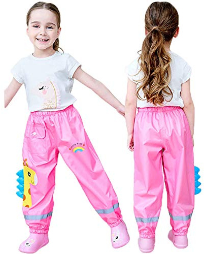 Pantalon de Pluie Enfant Bebe Garcon Fille à Bandes Réfléchissantes Surpantalon Imperméable Haute Visibilité Pantalon Impermeable Anti-Boue de Sécurité Combinaison Pluie pour Enfants Léger Respirant