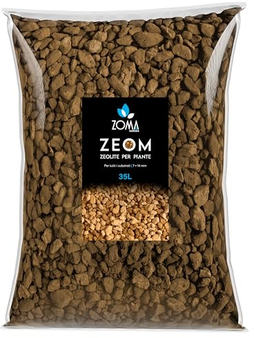 ZOMA ZEO - Zeolite per Piante professionale 7/14mm, Inerte naturale per substrati, Zeolite per agricoltura Drenante, Ossigenante e Anti-Ristagno, Zeolite per orto Estratta e prodotta in Italia - 35l