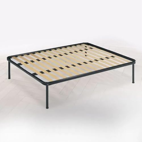 Bissolo Casa Rete Matrimoniale Smontata in Metallo Nero con 13 Doghe in Legno, 160x190x36 cm