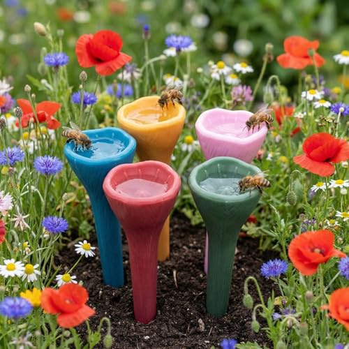 Ideal Swan Bee Watering Station for Garden, 5Pcs Water Cups for Bees | Flower Shaped Bee Watering Station, Bee Cups for Garden Decor, Small Colorful Flower Drinking Feeder for Bee Pollinator