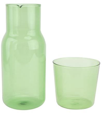Sewroro Set Bicchieri e Bottiglia d'Acqua in Vetro Borosilicato Resistente alle Alte Temperature Capacità Ampia Colore Verde Erba per Casa Ufficio Hotel e Intrattenimento