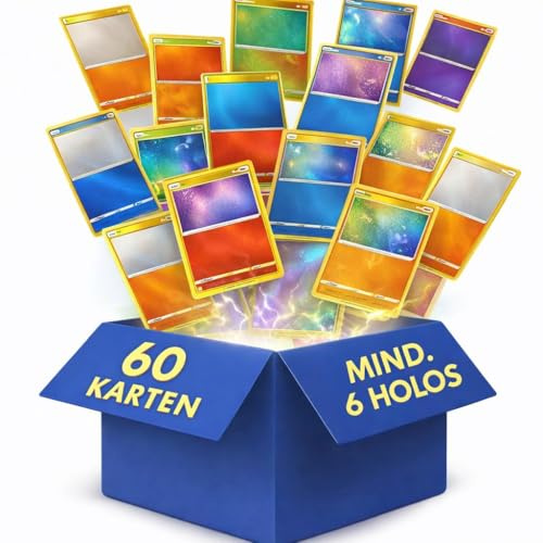 60 Originale Pokemon Karten – Deutsch | Mind. 6 Holo, Reverse Holo (Glitzerkarten) | Mystery Kartenset | Für Sammler & Kinder | kompatibel mit Pokemon TCG (60 Karten) inkl. CELOXO Versandschutz