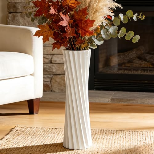 Duoqulou Moderne Weiße Keramik Bodenvase, 40 cm Große Vase für Blumen, Stilvolle Dekoration für Wohnzimmer, Büro, Schlafzimmer, Minimalistisches Design