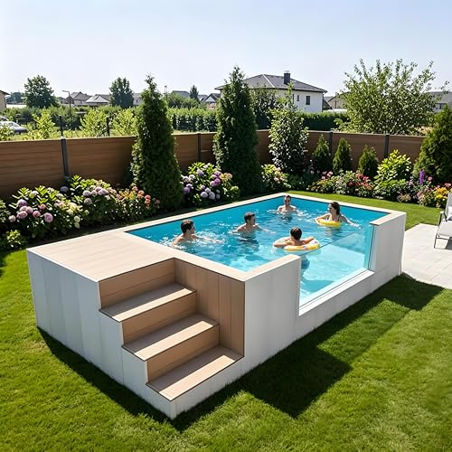 Piscina contenedor | Piscina modular prefabricada portátil sobre el piso con forro acrílico | No excava, fácil de instalar, ahorro de espacio, para patios pequeños, uso familiar comercial al aire