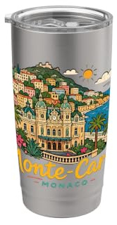 Handgezeichnetes Monte-Carlo Monaco Reise-Souvenir Wahrzeichen Geschenk Doppelwandiger Edelstahl-Thermobecher