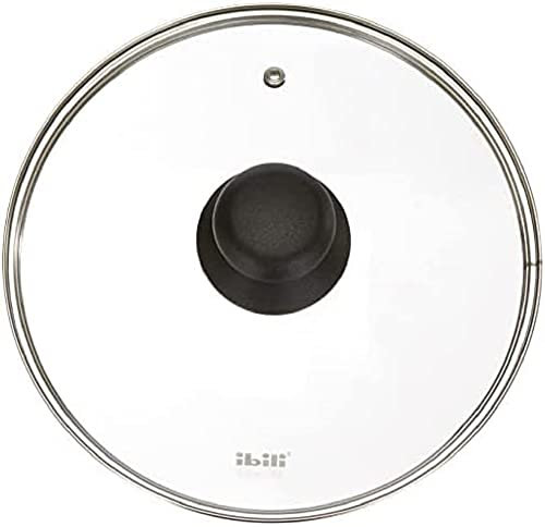 Ibili 970722 Glas Deckel mit Dampf Loch, Geeignet für 22-cm-Töpfe, transparent/silber/schwarz