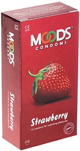 MOODS Strawberry Condoms - 12 Kondome für überraschendes Vergnügen, süßes Erdbeer-Aroma